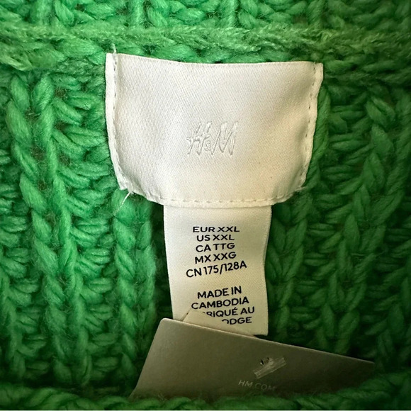 NWT H&M Womens XXL 2X Green Chunky Knit Turtleneck Sweater Fall Winter New - Picture 3 of 6